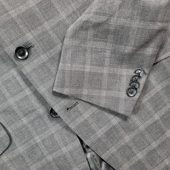 Kenneth Cole Grey Windowpane Plaid Suit Jacket Mens 38R‎ 38 Glen Plaid - Picture 5 of 11